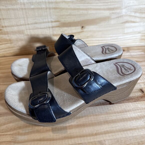Dansko Sophie Women's Black Leather Block Heel Sandals Size 37 EUR / 6 US - Picture 4 of 8